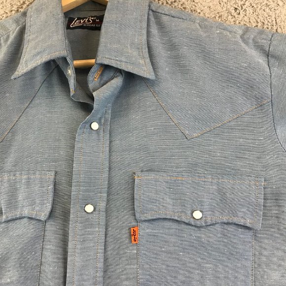 Vintage 70s LEVI'S Chambray Work Shirt button up size M - Picture 3 of 9
